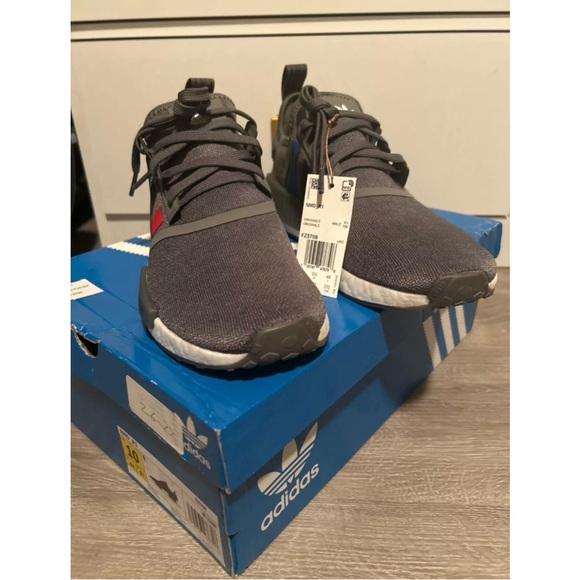 Mens Adidas NMD Grey Scarlet Blue Size 10! - Picture 2 of 11